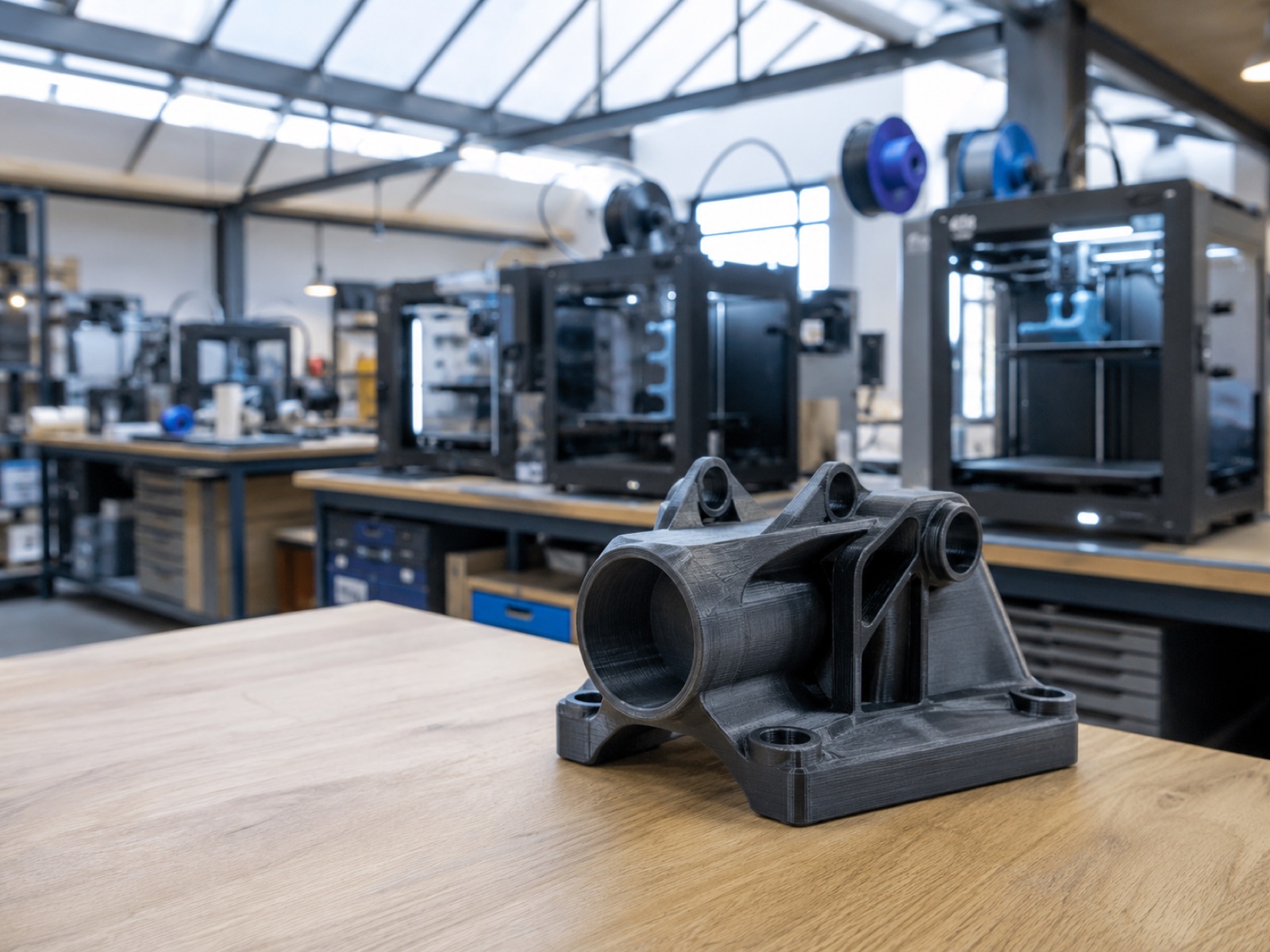Photo de l'atelier d'impression 3D Tech-Alsace, plusieurs machines FDM en fonctionnement
